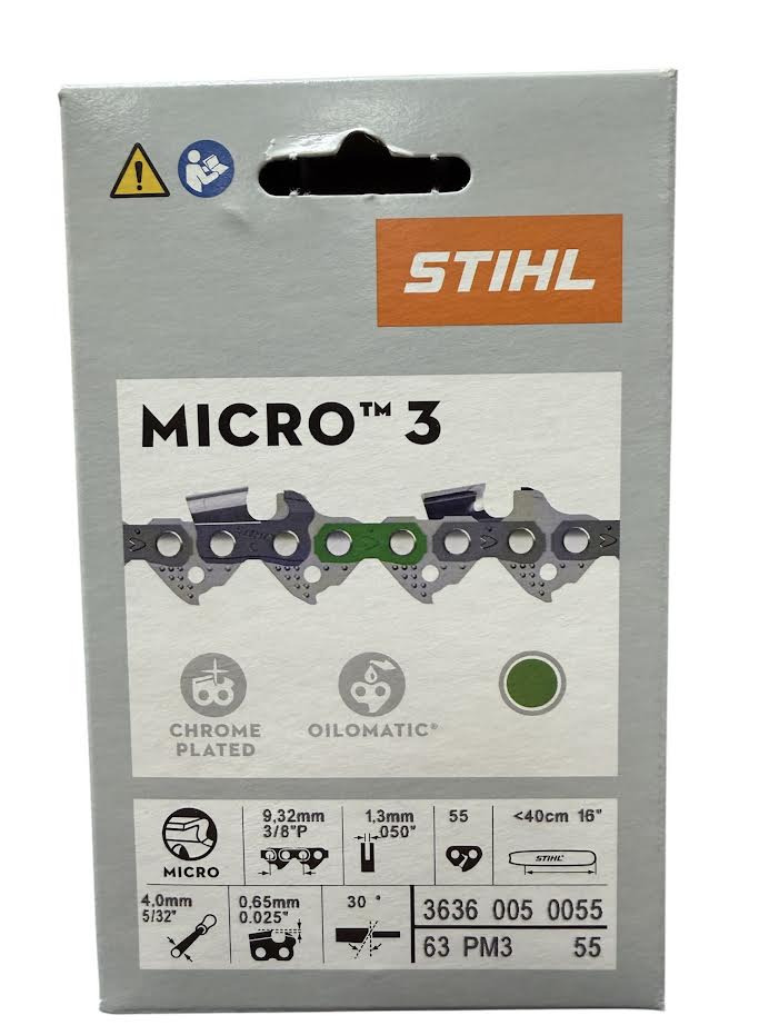 3636 005 0055 Stihl 63PM3 Picco Micro 16" Chainsaw Chain — 55 Drive Links Semi-Chisel Genuine OEM Part