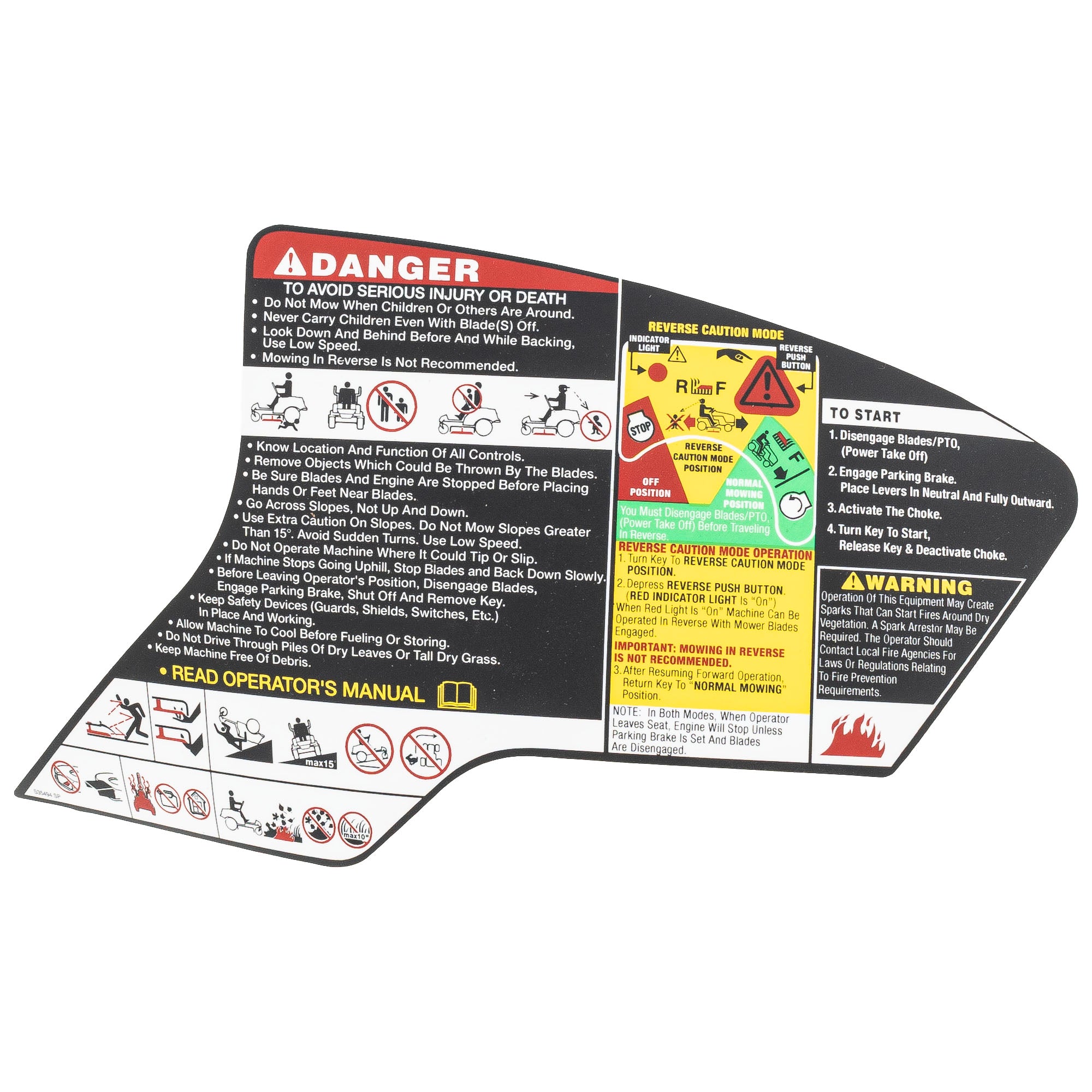 CUB CADET 777S35494 LBL-STARTING INST