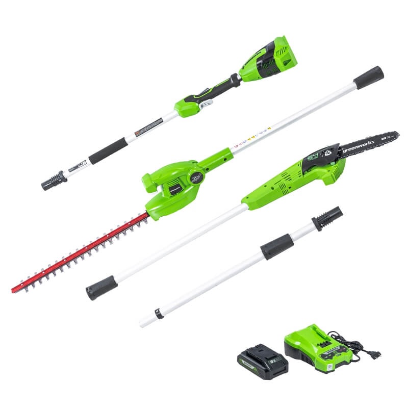 24V 8 Pole Saw & Pole Hedger Attachment, 2.0Ah USB Battery and Charger Included