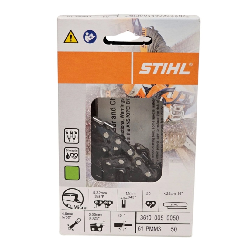 3610 005 0050 STIHL 14" Saw Chain, 3/8" Picco Pitch, .043" Gauge, 50 Drive Links 61PMN3 Low-Kickback