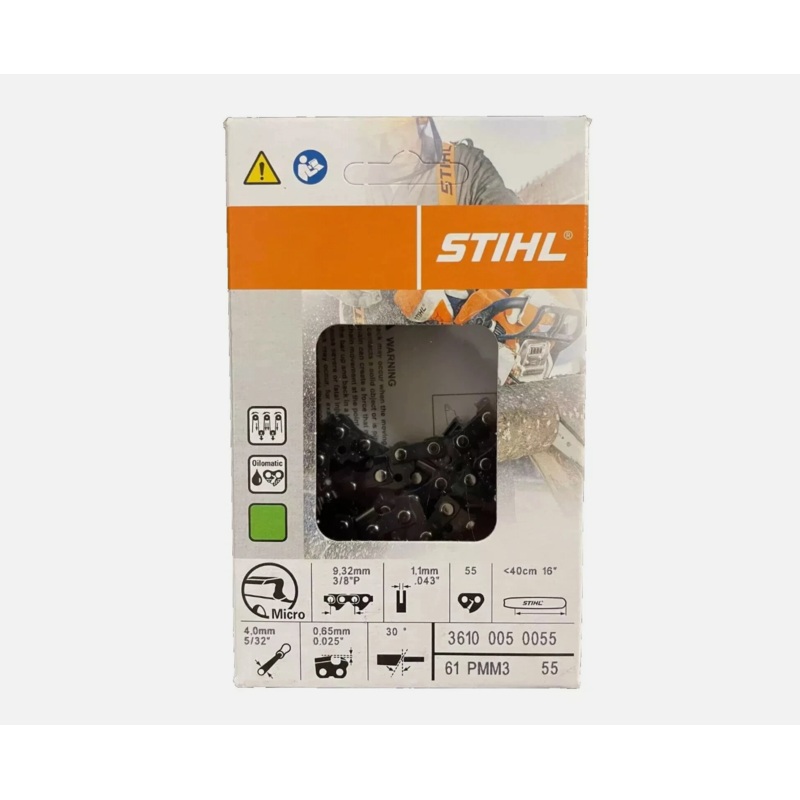 3610 005 0055 STIHL 16" Chainsaw Chain, 3/8" Pitch, .050" Gauge, 55 Drive Links RMC3 Semi-Chisel, Low-Kickback