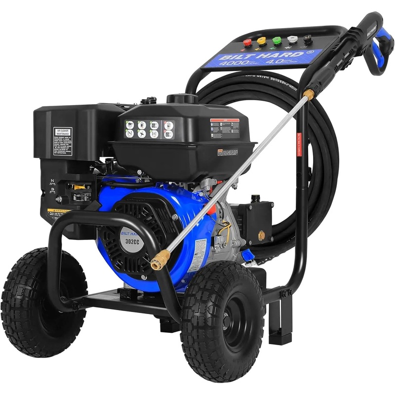 4000 PSI 4.0 GPM Gas Pressure Washer, 302cc Engine with Triplex Pump, Spray Gun and Wand, Built-In Soap Tank