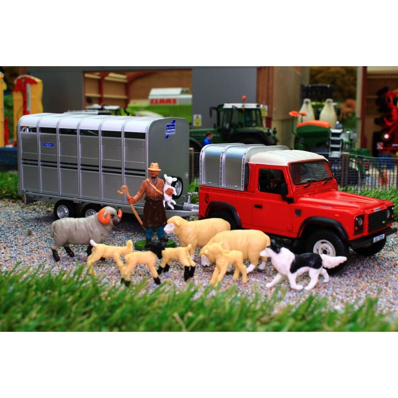 43138A1 Britains Land Rover With Ifor Williams Trailer, Sheep, Shepherd And Sheep Dog