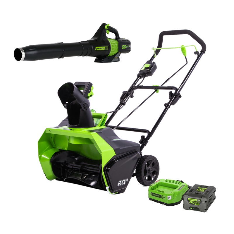 60V 20 Brushless Snow Thrower & 60V 140 MPH – 540 CFM Jet Blower Combo Kit, 4.0Ah Battery and Charger Included