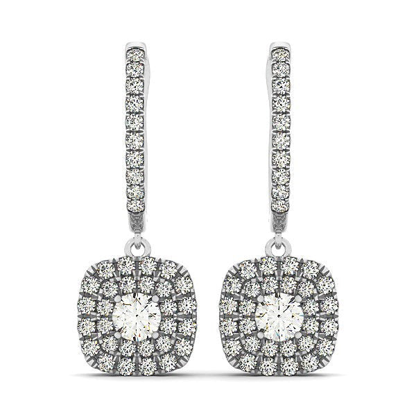 14k White Gold Double Halo Cushion Outer Shaped DiamondEarrings (3/4 cttw)