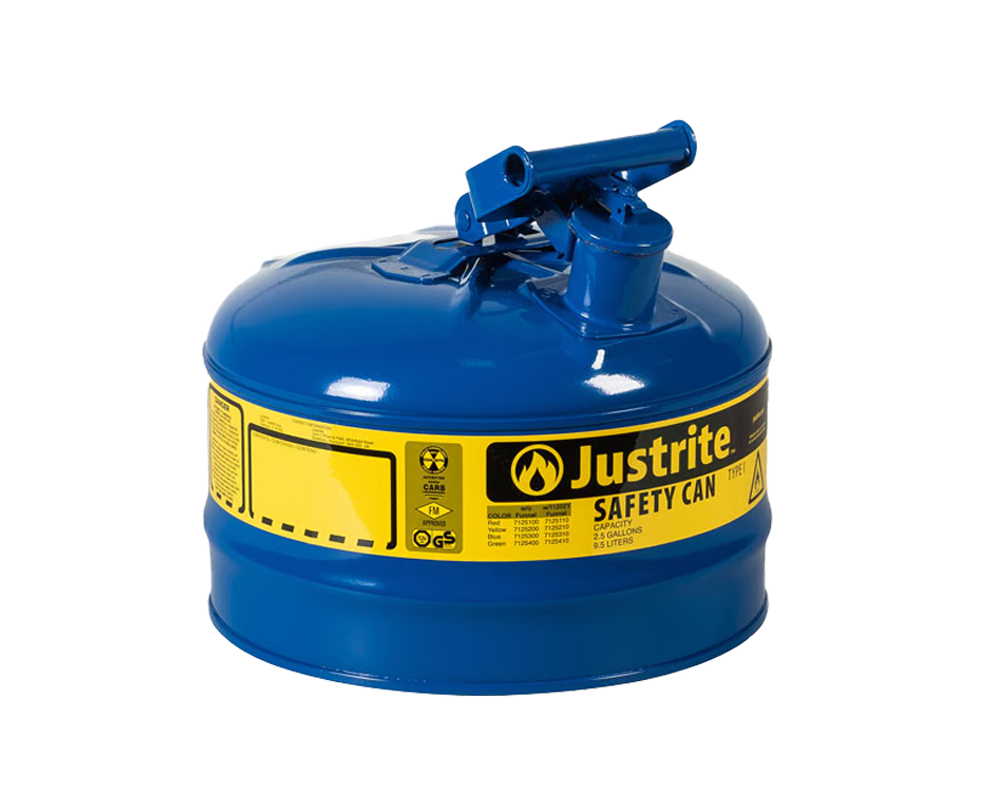 Justrite 2.5 Gallon Steel Safety Can for Kerosene, Type I, Flame Arrester, Blue (7125300)