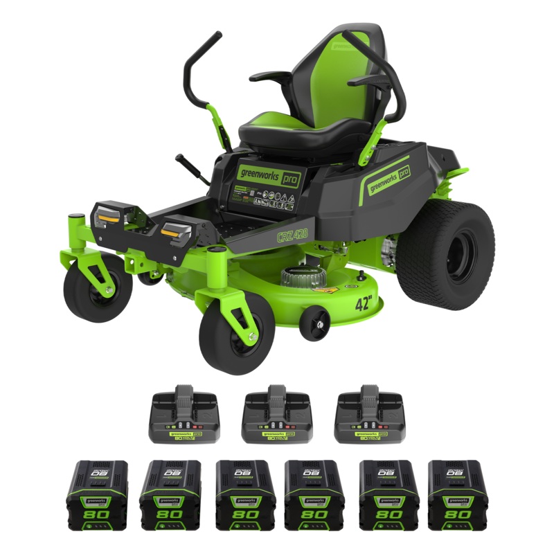 80V 42 Crossover Z Residential Zero Turn Mower, (6) 5.0Ah Batteries and (3) Dual Port Chargers