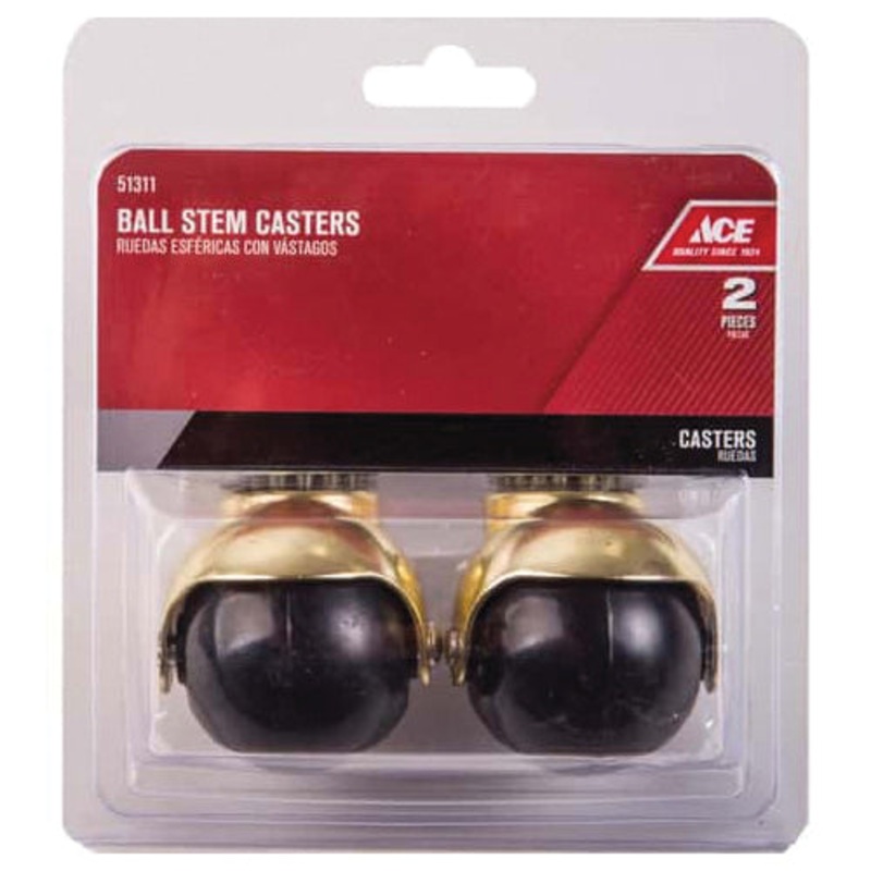 ACE 9354/ACE Hooded Ball Caster, Swivel Caster, 2 in Dia Wheel, 80 lb Load, Rubber Wheel, Black/Brass Wheel