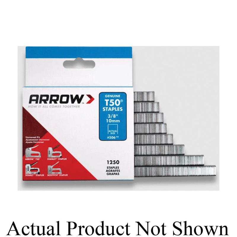 ARROW 505 Series 505SS1 Staples, 18 ga, Flat Crown, 3/8 in Crown, 5/16 in L Leg, Stainless Steel