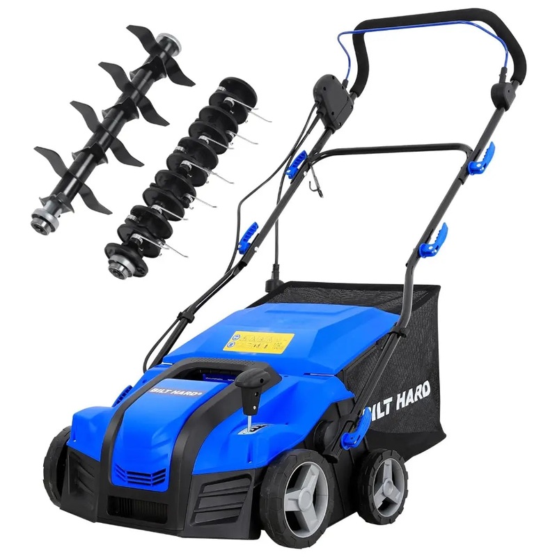 BILT HARD 15 Amp Electric Dethatcher & Scarifier: 16" Width, 14.5-Gallon Bag, 2-in-1 Walk-Behind Lawn Tool