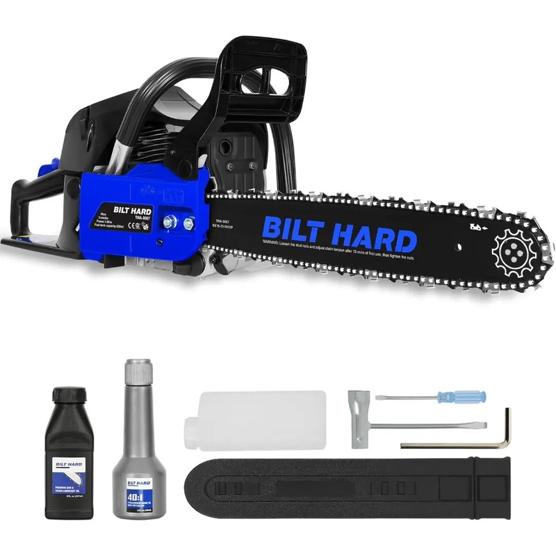 BILT HARD 18" Gas Chainsaw, 46cc 2-Cycle Engine with Auto Oiler Powerful Wood Cutting Tool