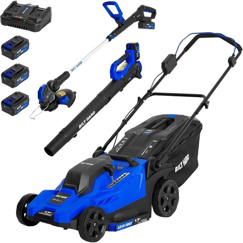BILT HARD 40V 17" Brushless Cordless Lawn Mower with 2-in-1 12" String Trimmer/Edger and Leaf Blower Combo Set