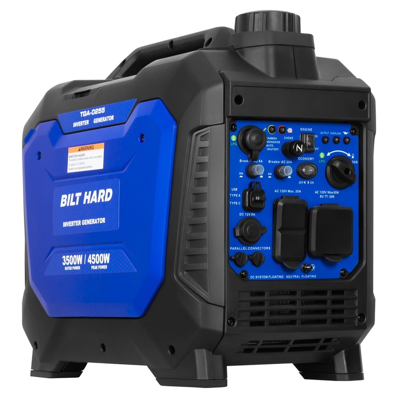 BILT HARD 4500W Dual Fuel Inverter Generator Gas/Propane, Ducar Engine, Quiet, CO Sensor, RV Ready, Portable Power for Home & Camping