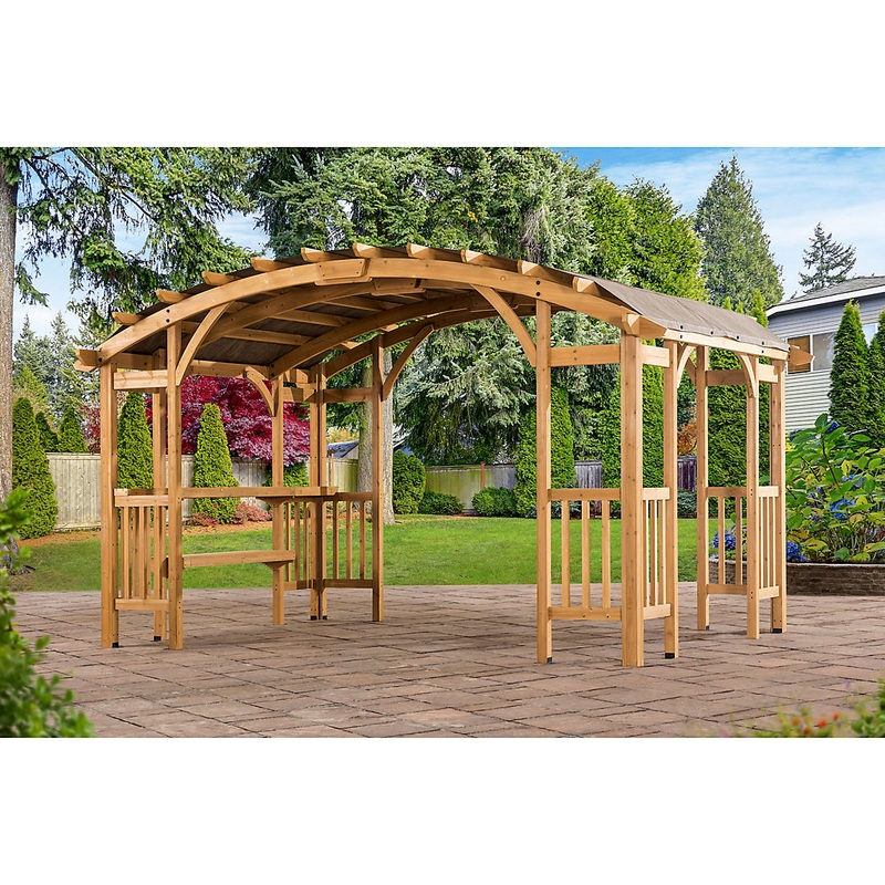 BJF250116 Berkley Jensen 14 x 10 Cedar Wood with Fabric Top Pergola