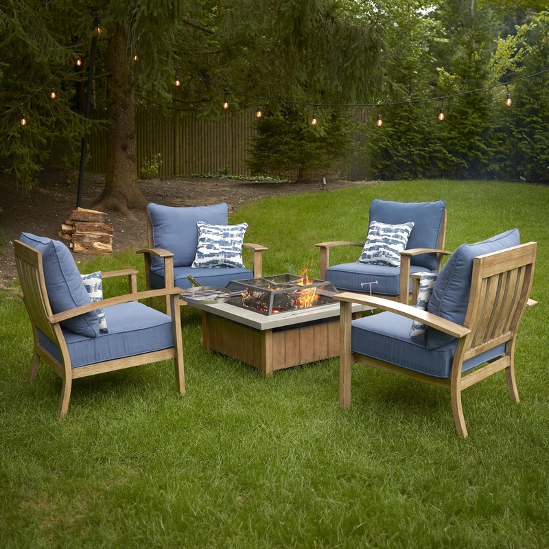 BJF250185 Berkley Jensen Crestwood 5-Pc. Outdoor Firepit Patio Chat Set - Blue