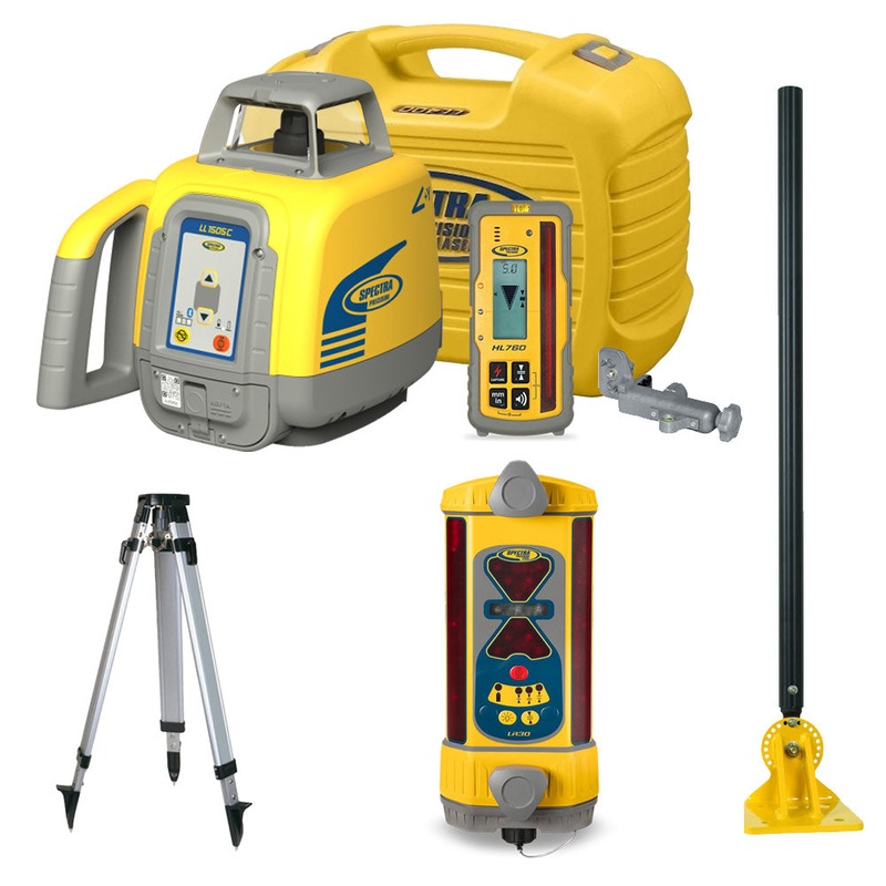 Bulldozer Machine Control Package - Spectra LL1505C Rotary Laser, LR30 Machine Control Receiver, Vibration Pole, and Tripod