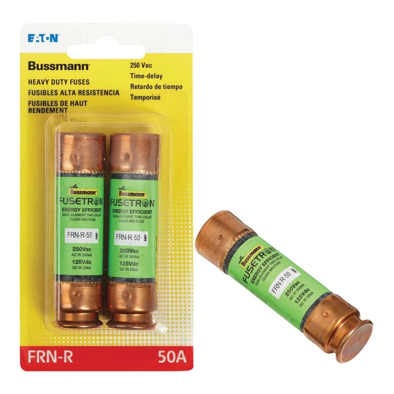 Bussmann Fusetron BP/FRN-R-50 Time Delay Fuse, 50 A, 250 VAC/125 VDC, 200 kA Interrupt, Class: RK5, Cartridge Body