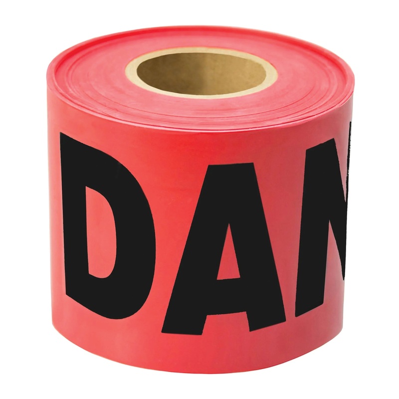 C.H.HANSON 15007 Barricade Tape, 200 ft L, 3 in W, 2 mil Thick, DANGER, Red Tape, Black Legend