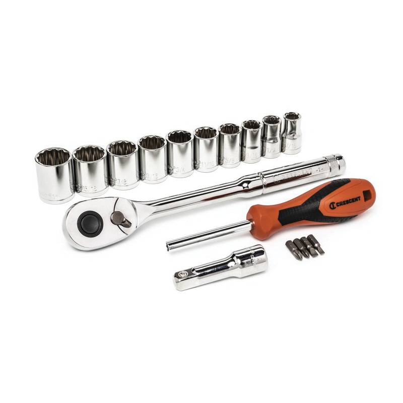 CRESCENT CSWS11C Mechanic’s Tool Set, 1/2 in Drive, System of Measurement: Imperial, 12 -Point, 17 -Piece