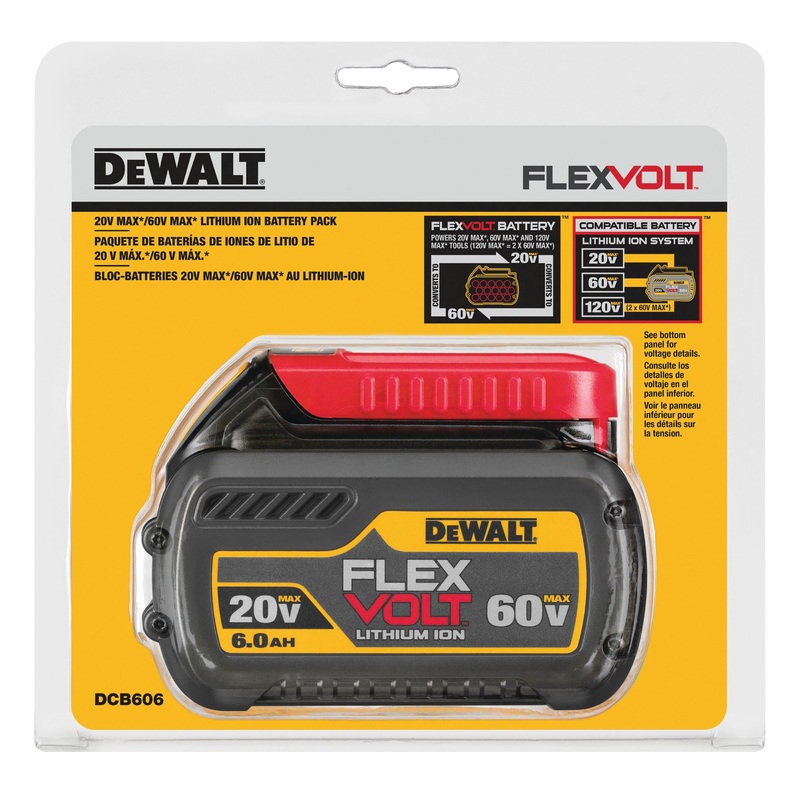 DeWALT GUARANTEED TOUGH DCB606-2 Battery Pack, 20/60 VDC, 6 Ah Battery Capacity, Lithium-Ion Battery Chemistry