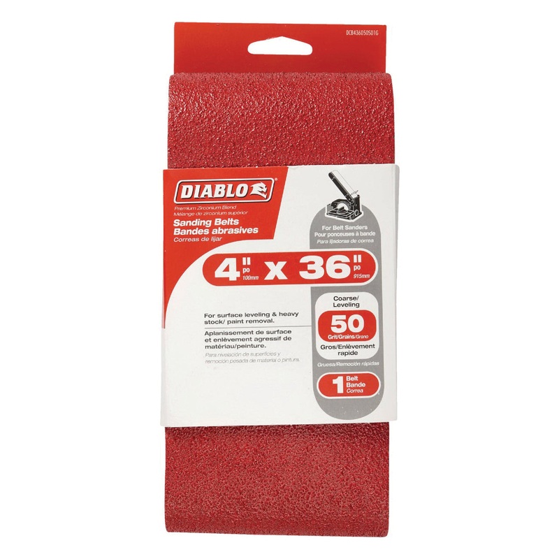 DIABLO DCB436050S01G Sanding Belt, 4 in W, 36 in L, 50 Grit, Coarse Grit, Zirconia Abrasive, Cloth Backing