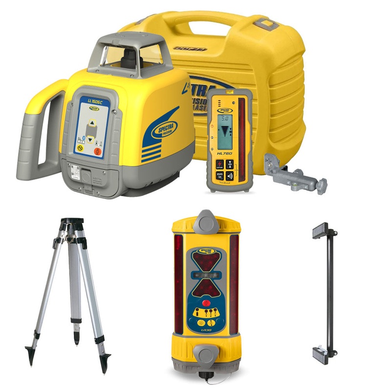 Excavator Machine Control Package - Spectra LL1505C Rotary Laser, LR30 Machine Control Receiver, Magnetic Mount, and Tripod