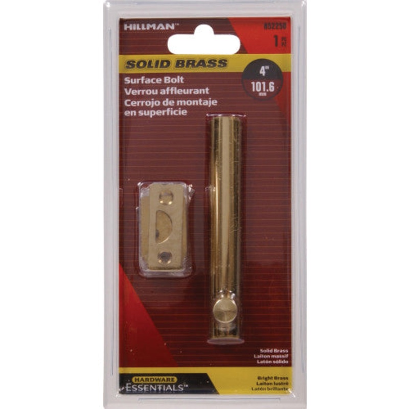 HARDWARE ESSENTIALS 852250 Surface Slide Bolt, 4 in H, Decorative Style, Brass, Bright Brass