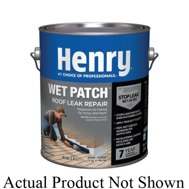 Henry Wet Patch HE208071 Roof Leak Repair, Paste, Black, Asphalt Base, 12 sq-ft/gal Coverage, 5 gal