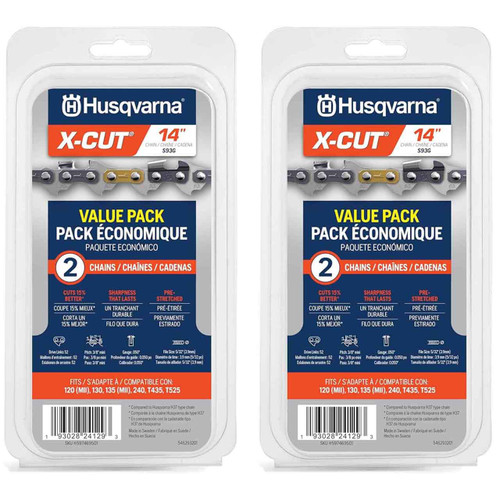 HUSQVARNA Chains - X -CUT (2pk) ,14"BAR, 52 DRIVE LINKS, .050"GAUGE, 3/8"- 2 PACK
