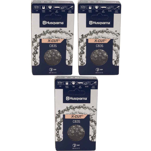 HUSQVARNA Chains - X -CUT C83S ,20"BAR, 72 DRIVE LINKS, .050"GAUGE, 3/8"- 3 PACK
