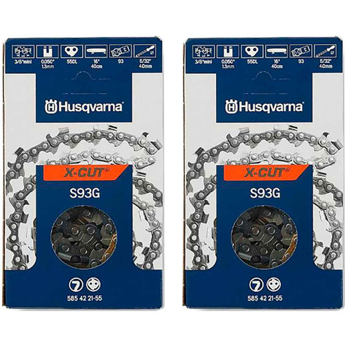 HUSQVARNA Chains - X -CUT S93G ,16"BAR, 55 DRIVE LINKS, .050"GAUGE, 3/8"- 2 PACK