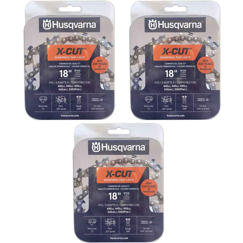 HUSQVARNA Chains - X -CUT SP33G ,18"BAR, 72 DRIVE LINKS, .050"GAUGE, .325"- 3 PACK