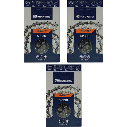 HUSQVARNA Chains - X -CUT SP33G ,18"BAR, 72 DRIVE LINKS, .050"GAUGE, .325" PITCH - 3 PACK