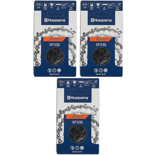 HUSQVARNA Chains - X -CUT SP33G ,20"BAR, 78 DRIVE LINKS, .050"GAUGE, .325"- 3 PACK