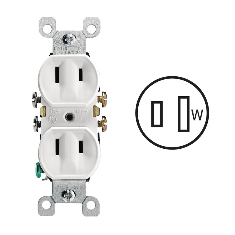 Leviton 530832 Straight Blade Duplex Receptacle, 125 VAC, 15 A, 2 -Pole, 2 -Wire, White