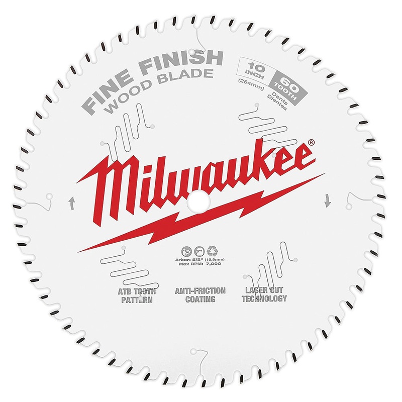 Milwaukee 48-40-1028 Circular Saw Blade, 10 in Dia, ATB Teeth, 60-Teeth, 12 deg Hook, 5/8 in Arbor