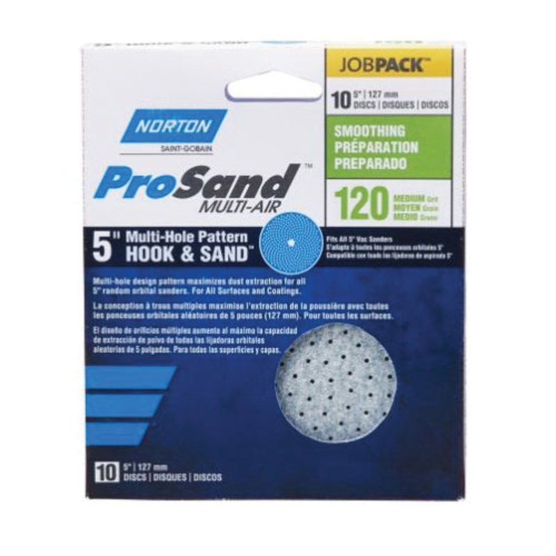 Norton ProSand Multi-Air Cyclonic A975 Series 07660703221 Center Hole Sanding Disc, 5 in Dia, P120 Grit, Medium Grit