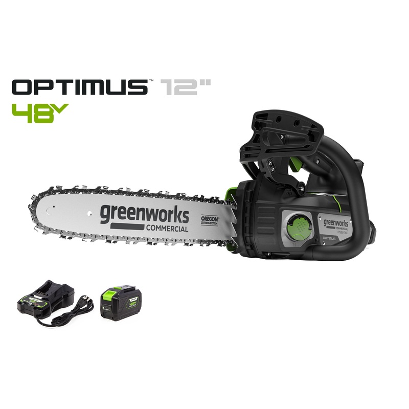 OPTIMUS 48V 12 Top-Handle Chainsaw Powerhead, 48V 4 Ah Battery, 5A Charger | OTS350-T4SC-12
