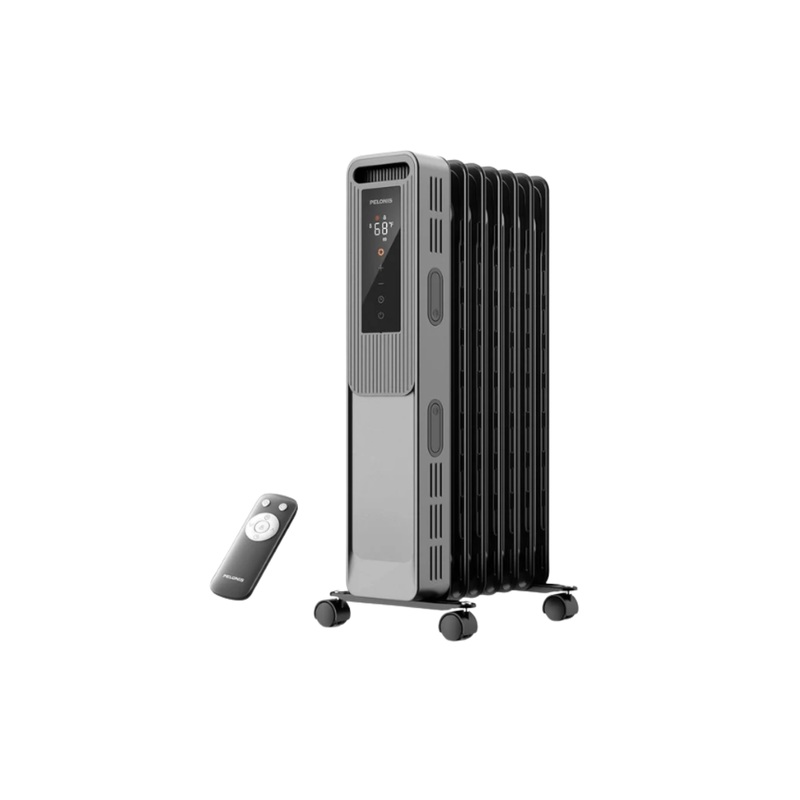 PELONIS Oil Filled Radiator, Electric Space Heater for Indoor Use Large Room with Thermostat & Remote, 3 Modes & 3 Heat Settings, ECO Mode, 24H Timer, Quiet, Overheat & Tip-Over Protection, 1500W PSHO07JR4AGB-O