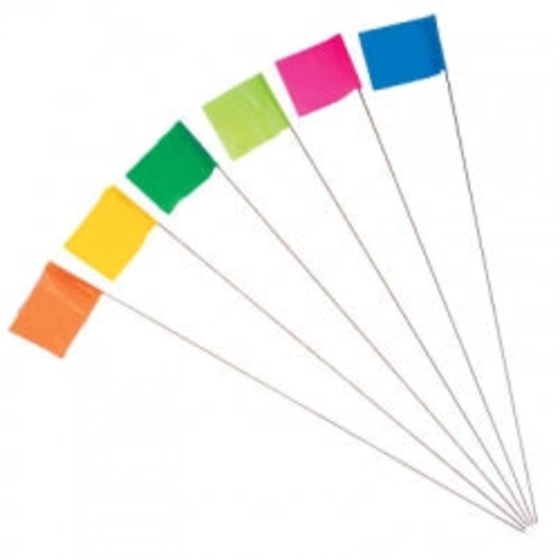 Presco Wire Marking Pin Flags 2.5" x 3.5" x 21" 100 Bundle Blue