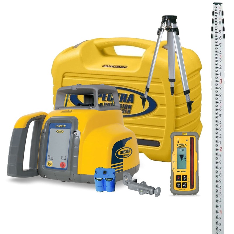 Spectra LL300N Laser Package w/HL760 Receiver, RC1402 Remote Control, Rod (Tenths), Tripod, and Case | LL300N-X11P