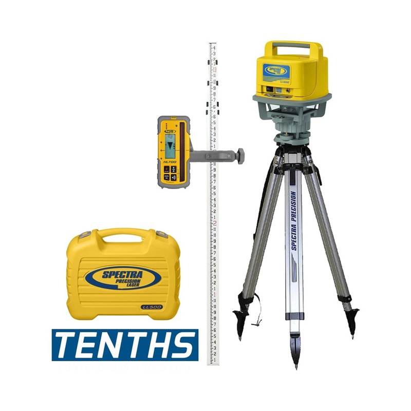 Spectra Precision LL500 Self-Leveling Rotary Laser w/ HL700 Receiver, Alkaline Battery, Tripod & 15' Grade Rod (Feet/10ths) | LL500-1