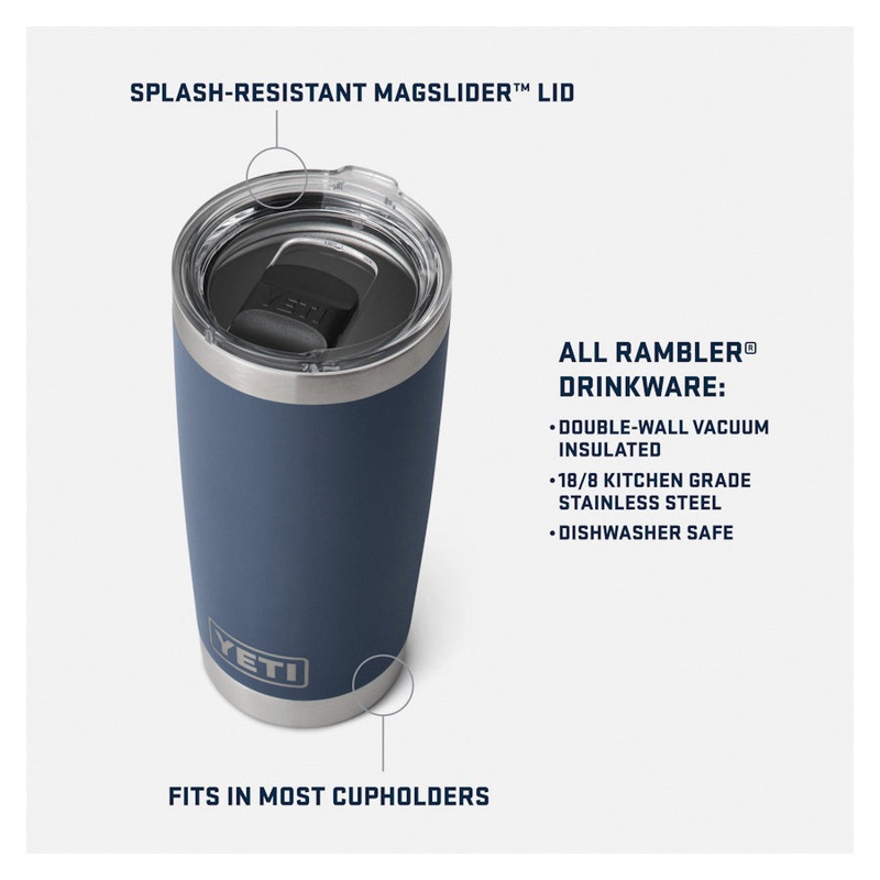 YETI Rambler Series 21071504370 Tumbler, 20 oz Capacity, MagSlider Lid, Stainless Steel, Rescue Red, Insulated
